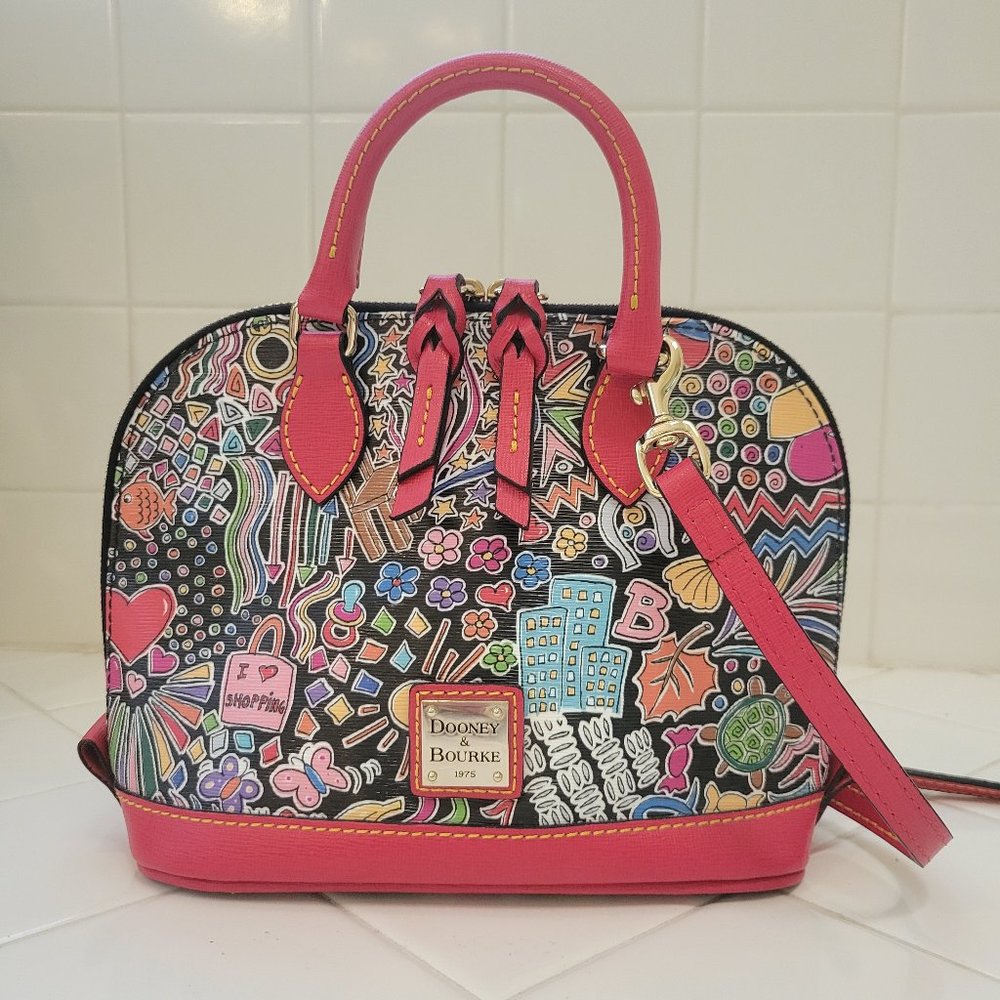 DOONEY & BOURKE Small Red Printed Leather Handbag Crossbody Bag - Picture 2 of 16